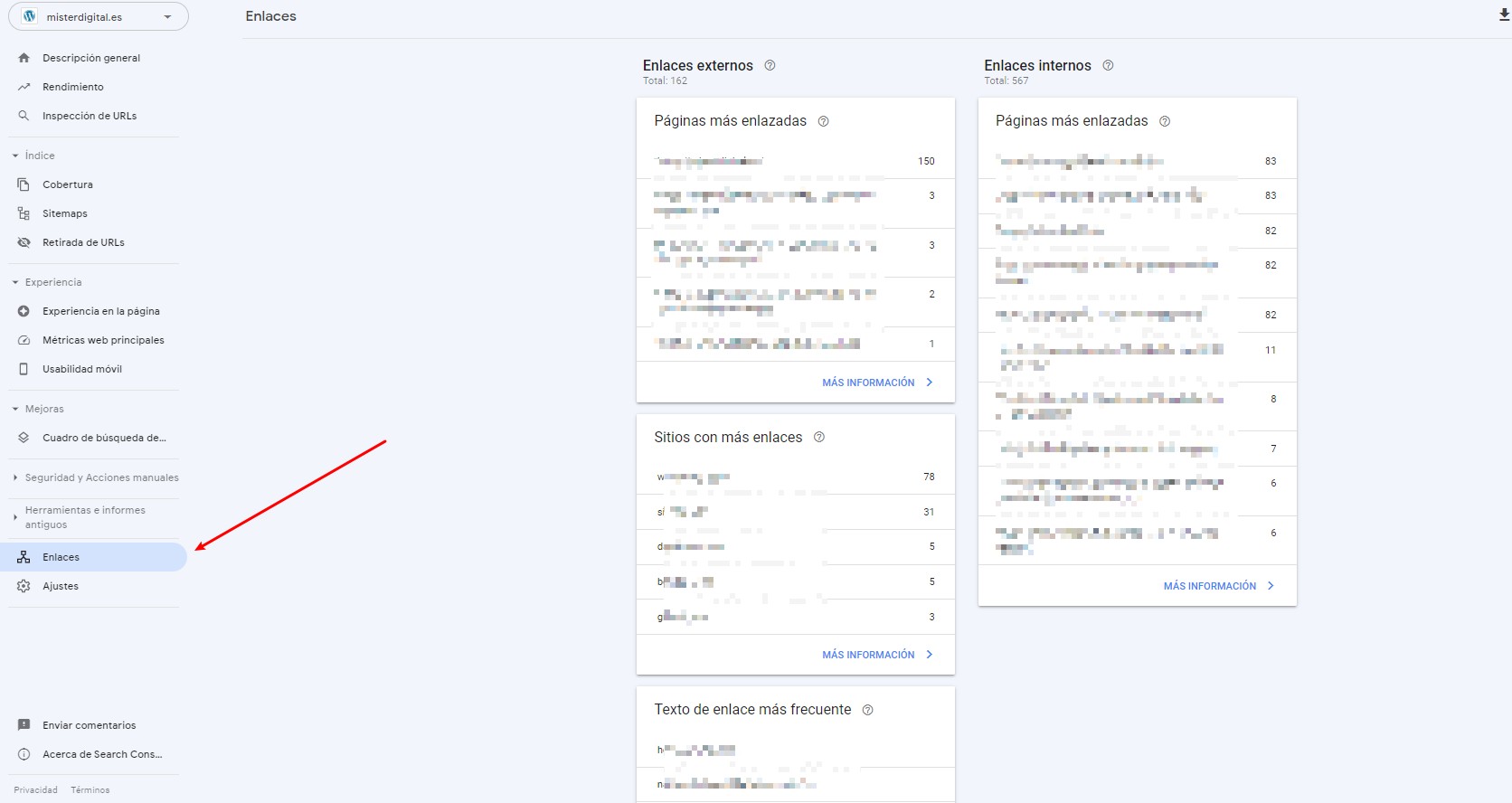 enlaces de search console