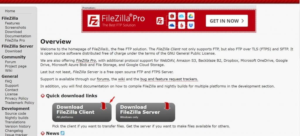 descargar cliente de Filezilla