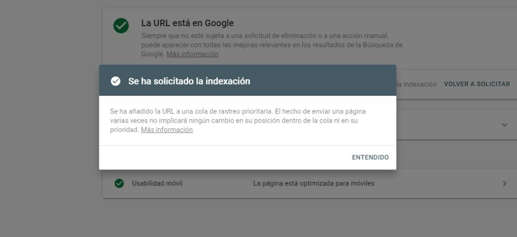 se ha solicitado indexación