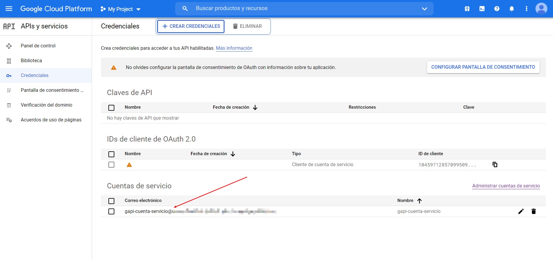 accedemos a la credenciales