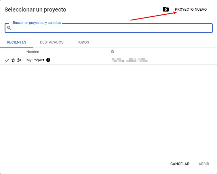 crear nuevo proyecto