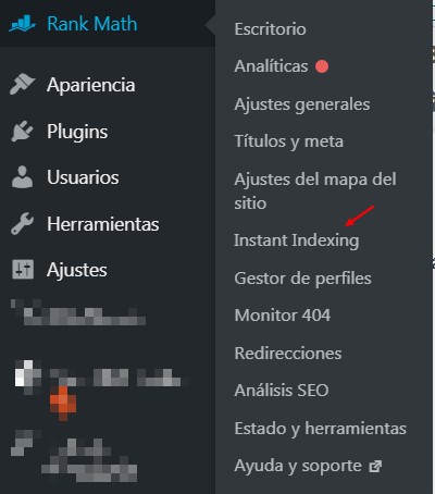 ir a rank math instant indexing