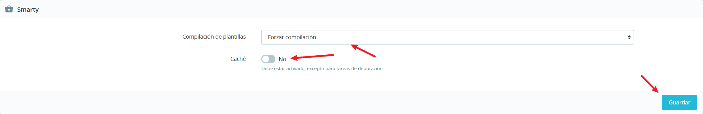 desactivar cache y forzar compilacion