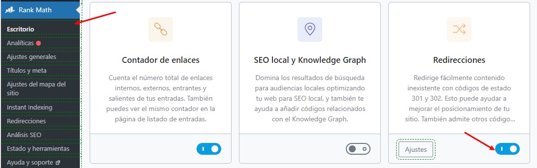 modulo-de-redirecciones de rankmath