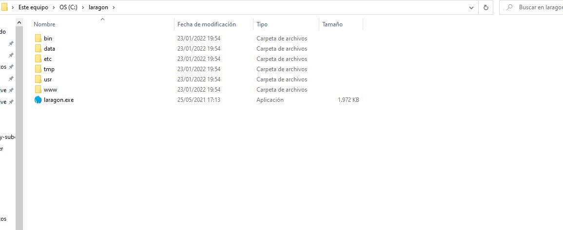 carpeta principal de Laragon