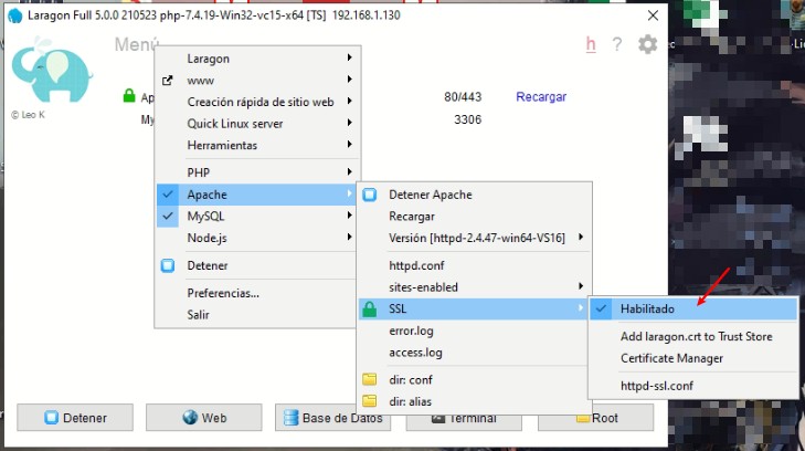 ssl habilitado laragon
