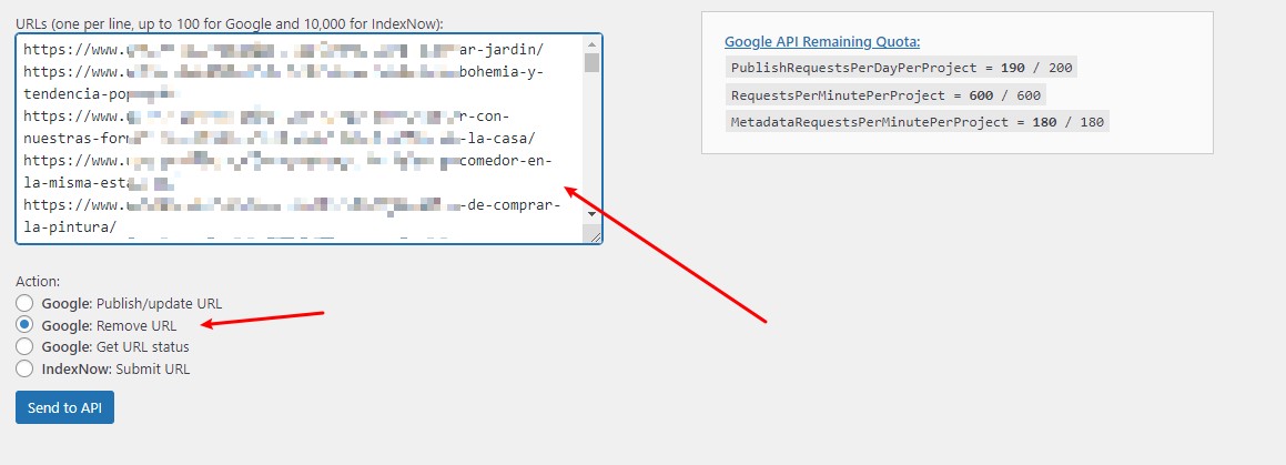 desindexar con api de google