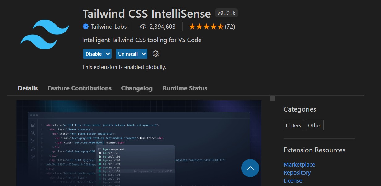 tailwind css intellisense