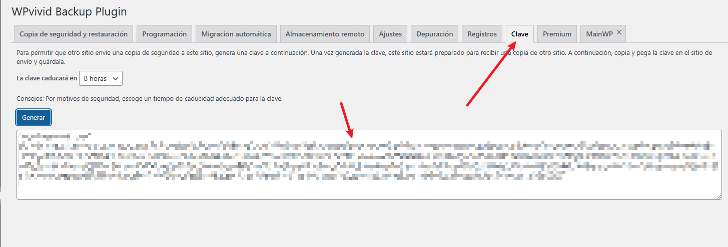 copiar clave wpvivid